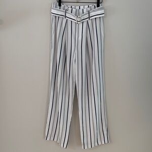 Vince Dobby Stripe Belted High Waist Wide Leg Pants Size 2 White Blue